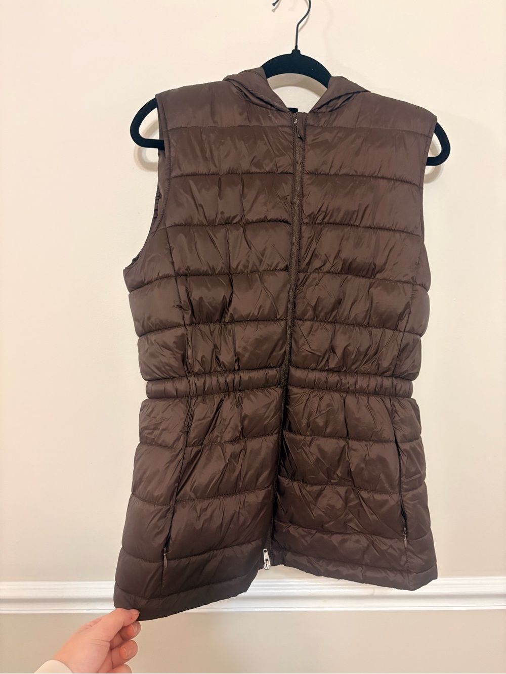 Women’s Brown Quilted Hooded Puffer Vest